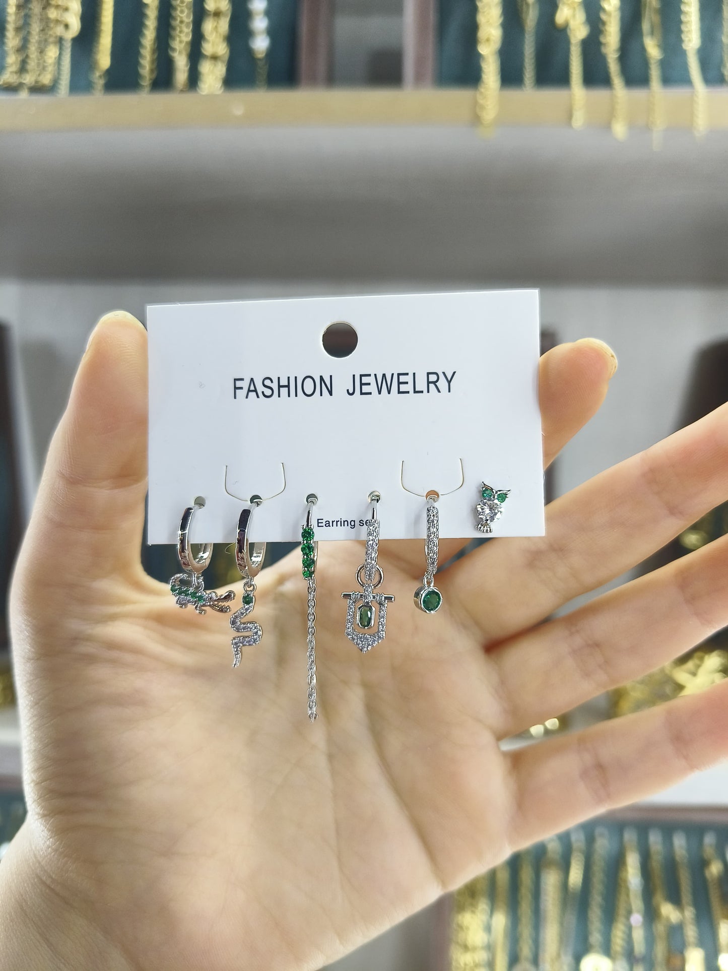 Emerald Piercing Earring Set