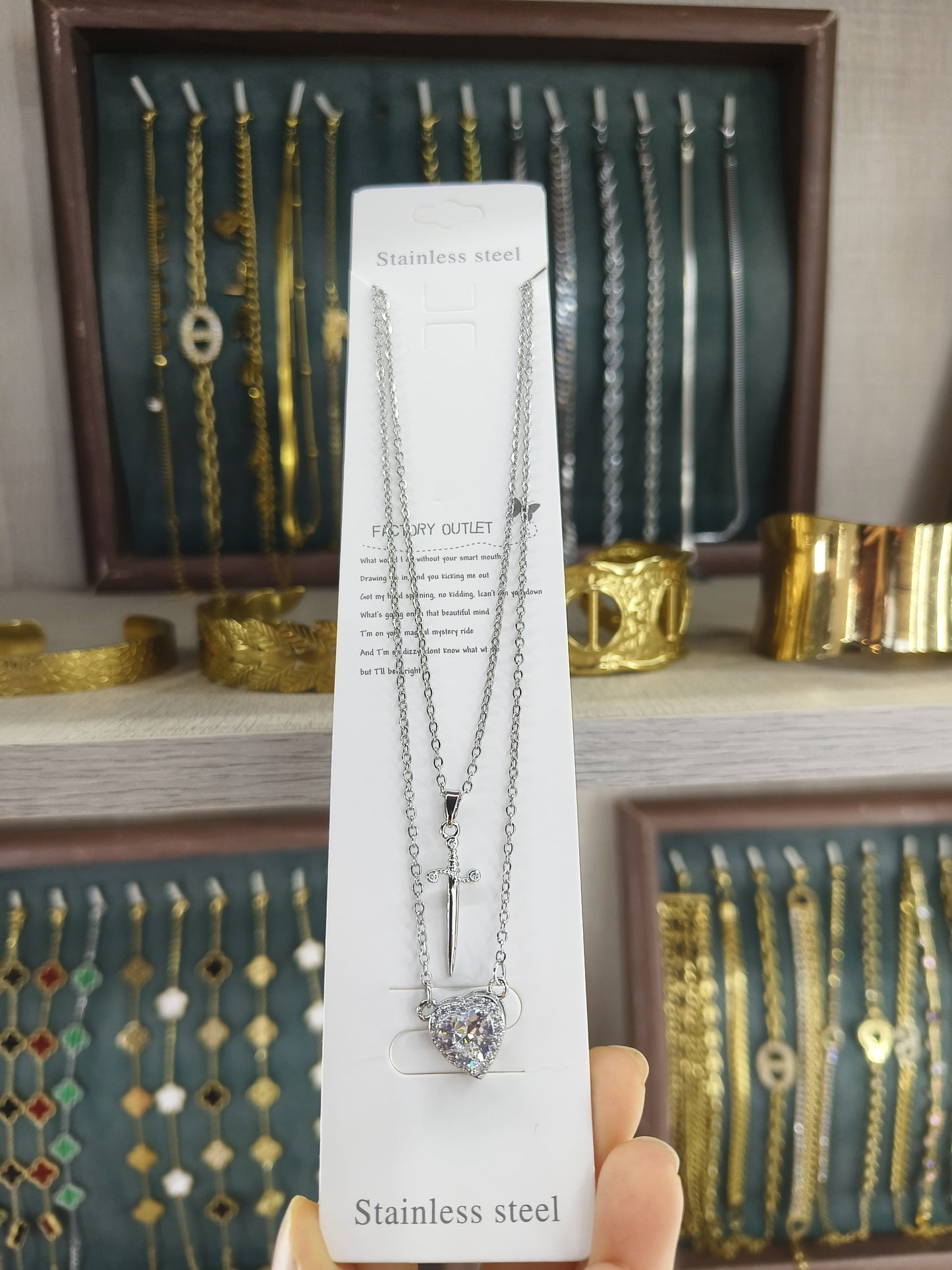 Layered Sword and Heart Necklace