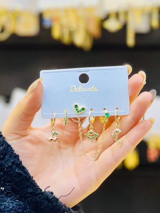 Emerald Piercing Earring Set
